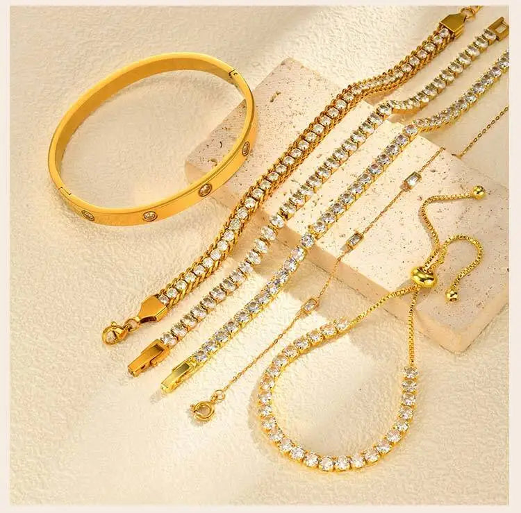 Tennis Crystal Hand Chain Bracelet