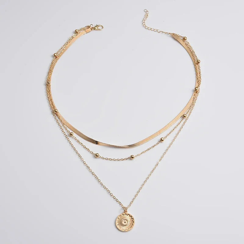 Snake Chain Layered Charm Necklace