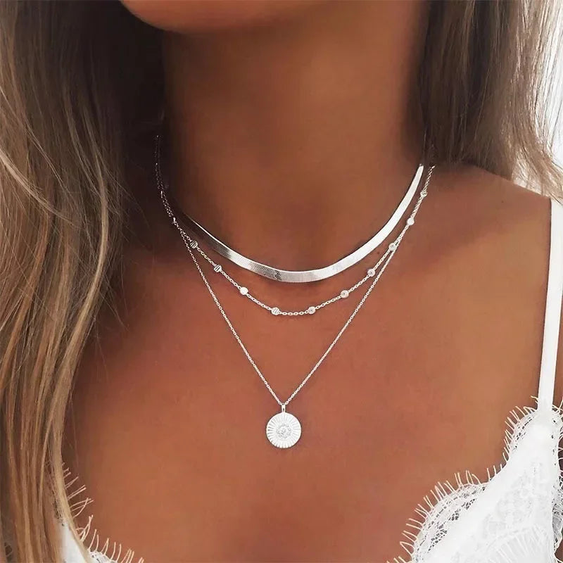 Snake Chain Layered Charm Necklace
